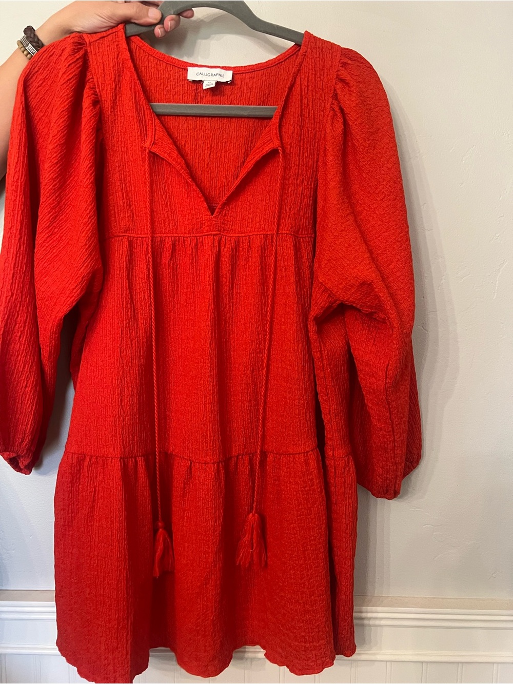 Red Textured Tiered Dress